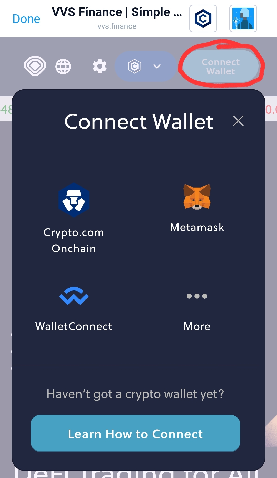 VVS - Connect wallet